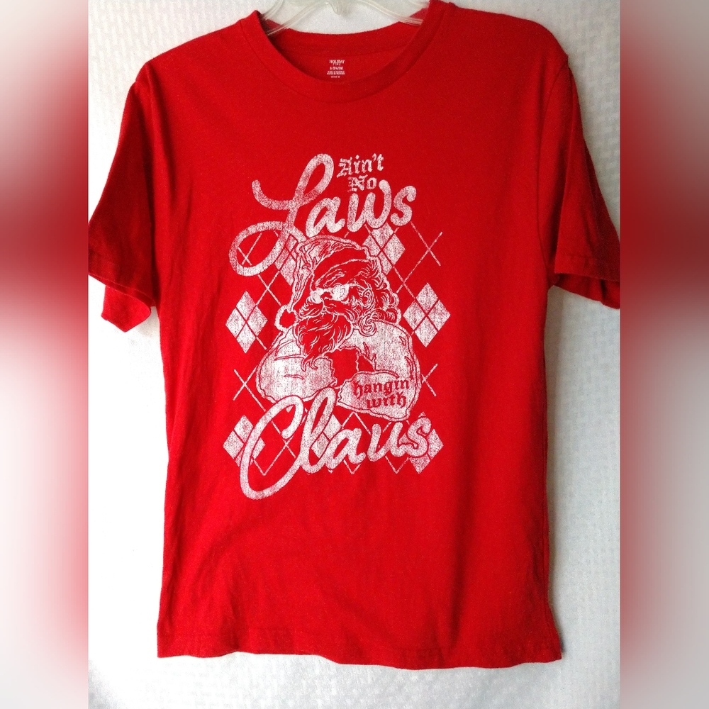 Holiday Time Ain't No Laws Hanging with Claus Christmas T Shirt Small Chest 34"